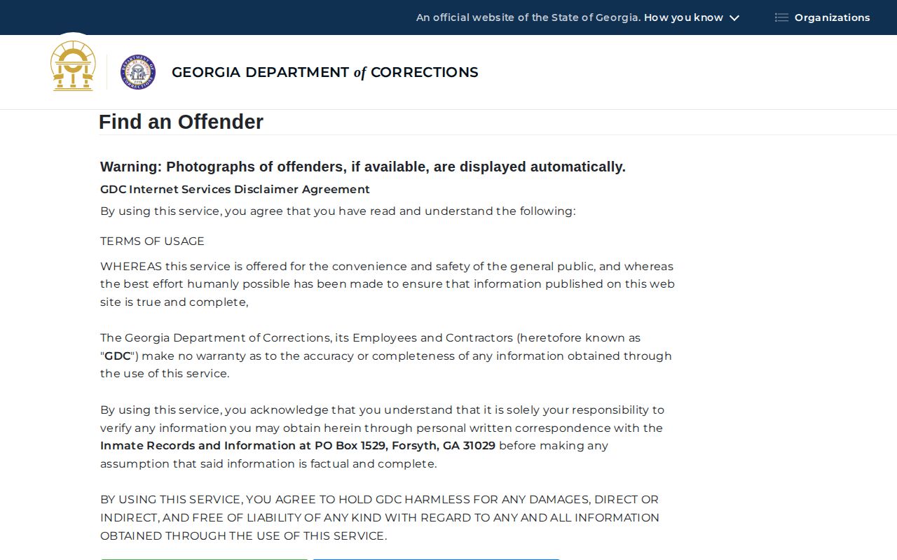 Georgia Department of Corrections offender search for Dodge County state custody records and photos