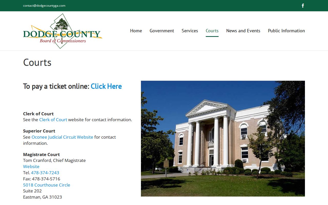 Dodge County Georgia official court directory for warrant and case record routing